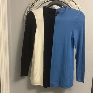 Alfani Colorblock Crewneck Sweater in Black, White, and Blue